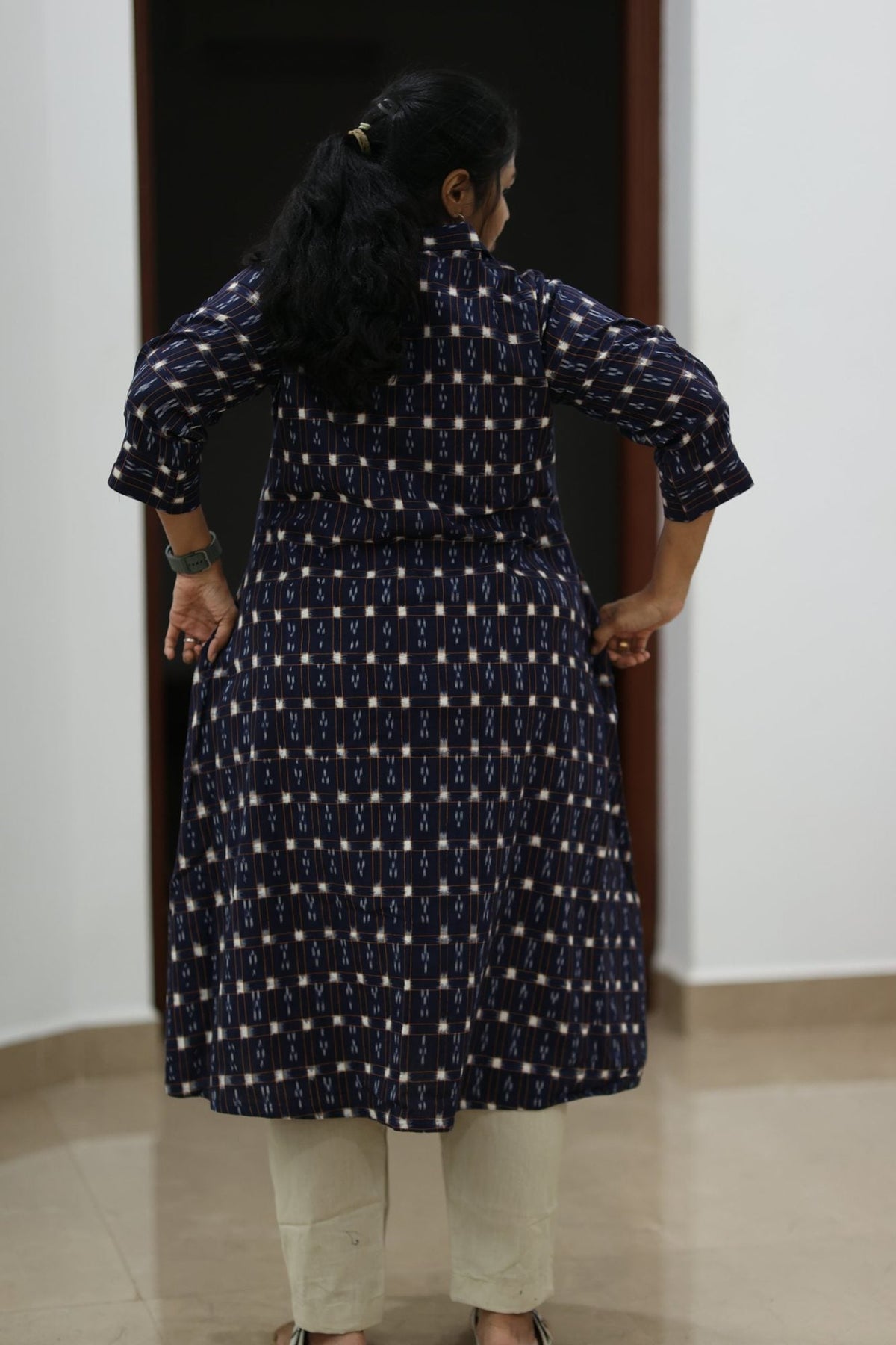 Blueberry Cheesecake Ikat Collar 30+ Women Everyday Office Kurta (Top + Bottom) | MAGI0068