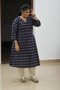 Blueberry Cheesecake Ikat Collar 30+ Women Everyday Office Kurta (Top + Bottom) | MAGI0068
