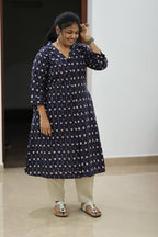 Blueberry Cheesecake Ikat Collar 30+ Women Everyday Office Kurta (Top + Bottom) | MAGI0068