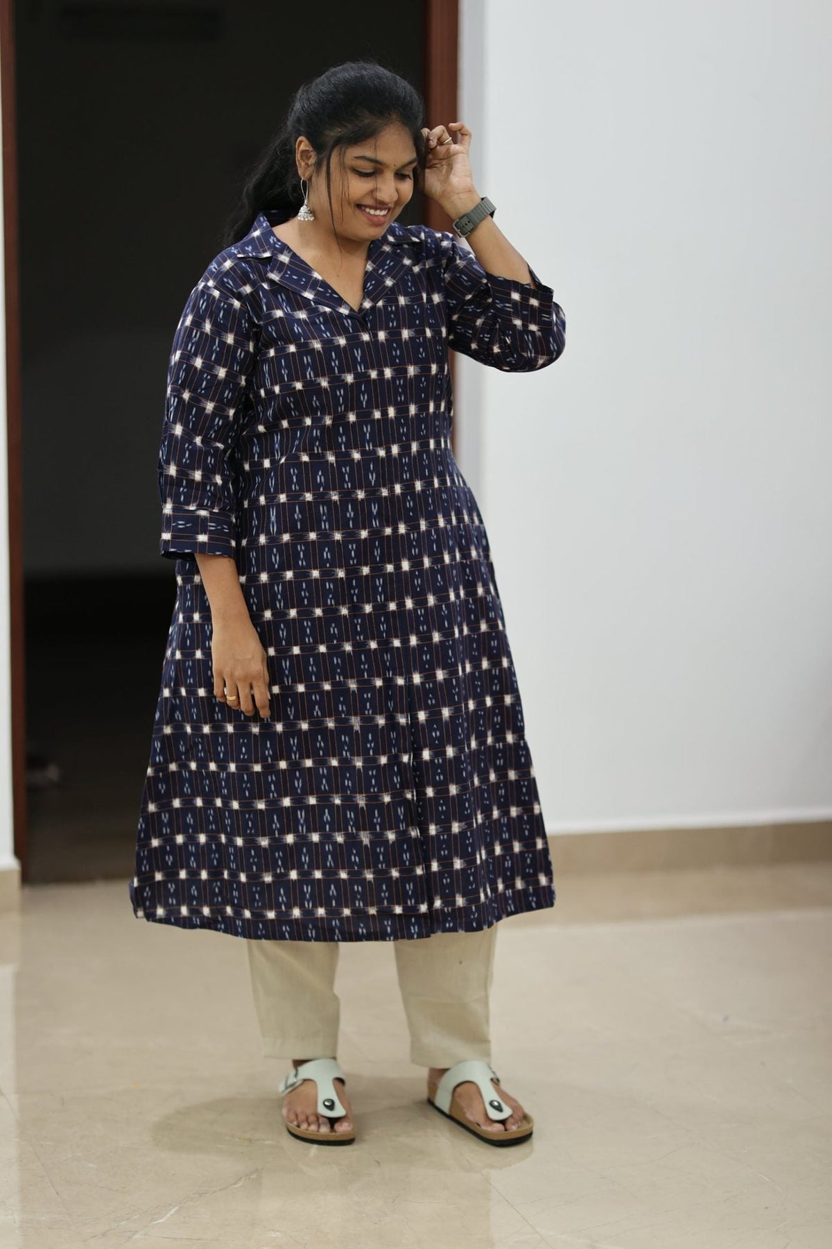 Blueberry Cheesecake Ikat Collar 30+ Women Everyday Office Kurta (Top + Bottom) | MAGI0068