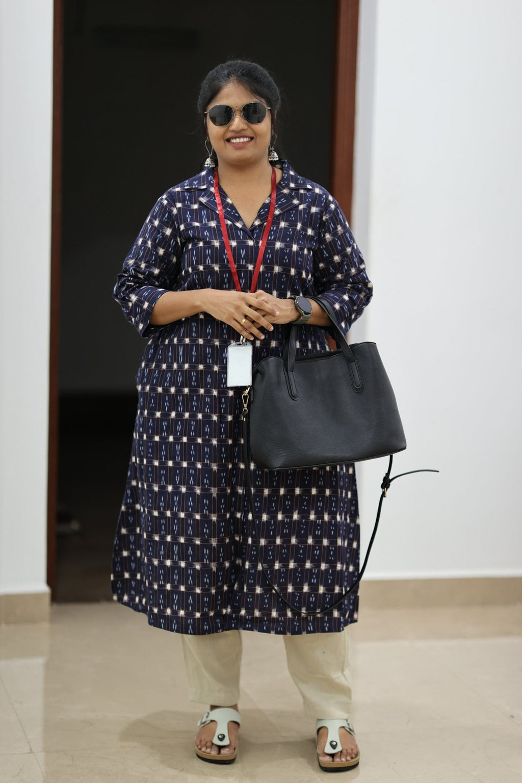 Blueberry Cheesecake Ikat Collar 30+ Women Everyday Office Kurta (Top + Bottom) | MAGI0068