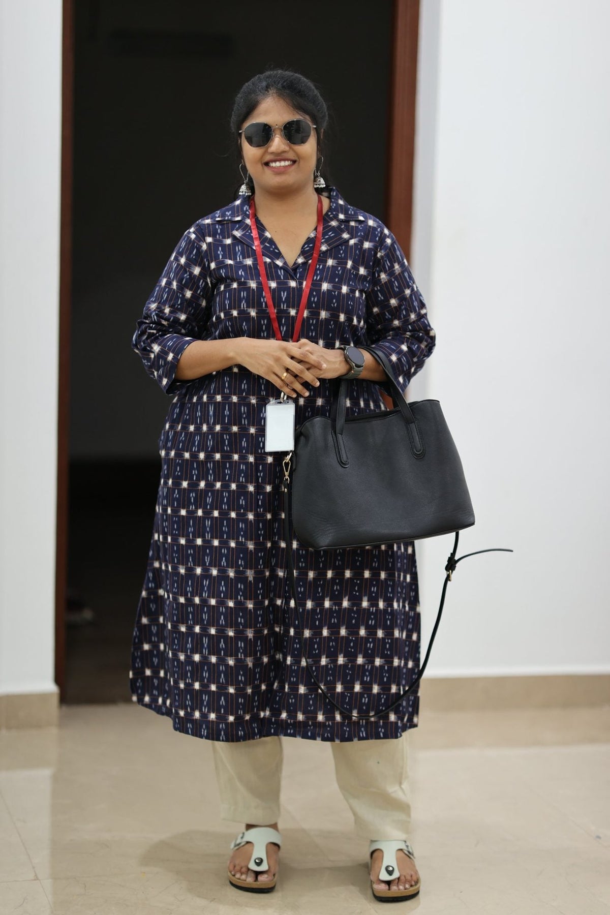 Blueberry Cheesecake Ikat Collar 30+ Women Everyday Office Kurta (Top + Bottom) | MAGI0068
